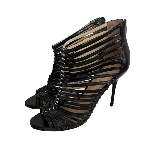 ENZO Angiolini Ginolfi Leather Peep Toe Gladiator Stiletto Heel Booties Black - Picture 16 of 16